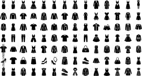 Clothes icons, dress icons, vector, monochrome 

