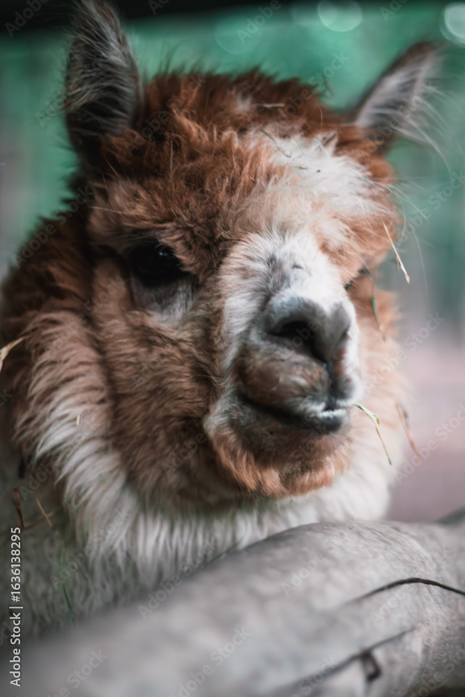 Fototapeta premium Cute Alpaca Llama Animal Outdoor Farm, Beautiful Cute Animal