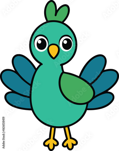 Wallpaper Mural Cute cartoon green bird with spread wings and big eyes Torontodigital.ca