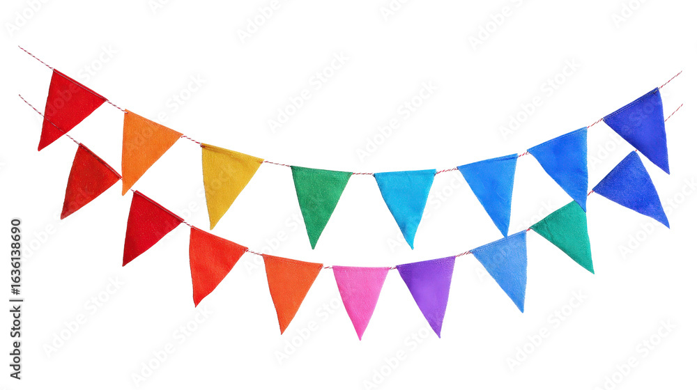Fototapeta premium Party flags garland with vibrant colorsTransparent background, PNG file