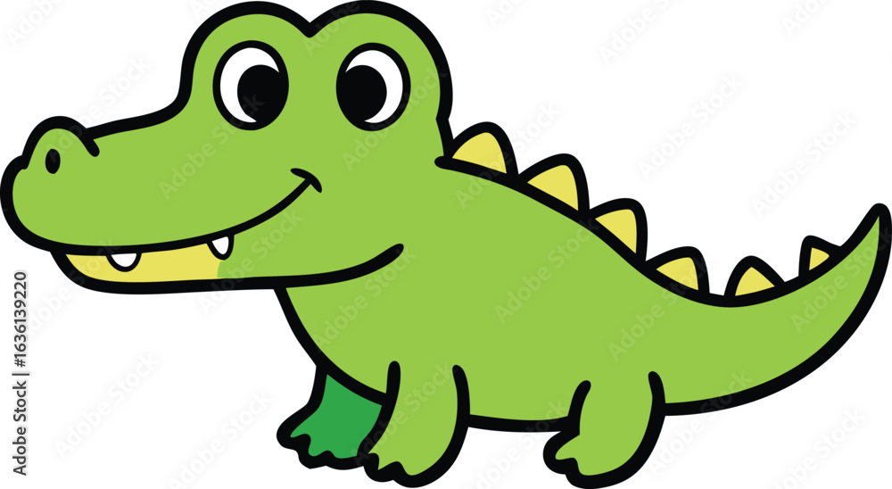 Obraz premium Cute cartoon green alligator with a friendly smile and spiky back
