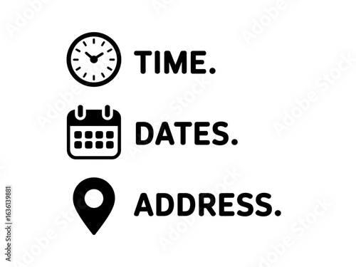 Time dates address icons for event planning and information