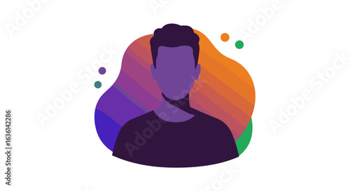 Stylized faceless male silhouette portrait over a vibrant, modern abstract background design.