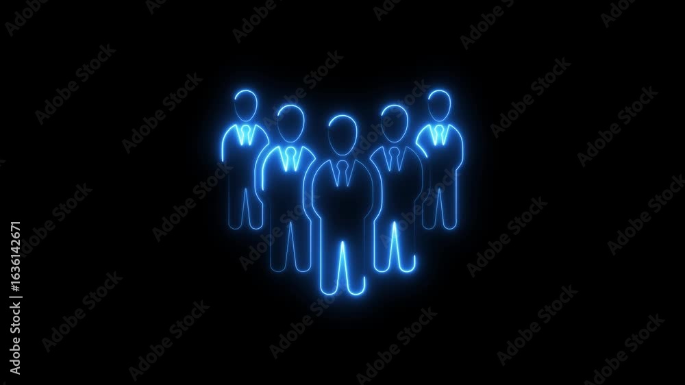 Glowing blue neon business team symbol on black background for corporate concepts Glowing blue neon business team symbol on black background for corporate concepts