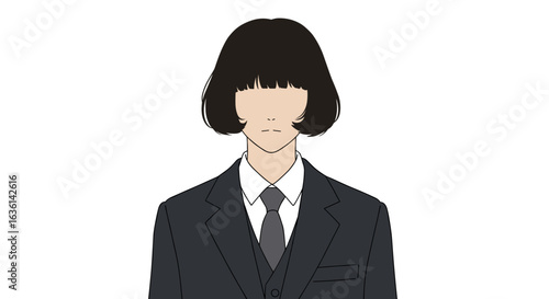 Stylized flat vector illustration of a character wearing a dark suit on white.