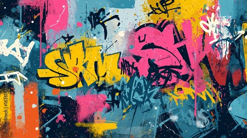 Vibrant Abstract Graffiti Poster with Colorful Spray Paint Tags