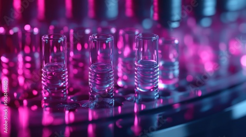 Colorful neon lights highlight drink glasses