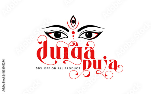 navaratri or happy durga puja festival sale tag poster banner or big festive season offer poster , upto 50% off poster, fully editable 