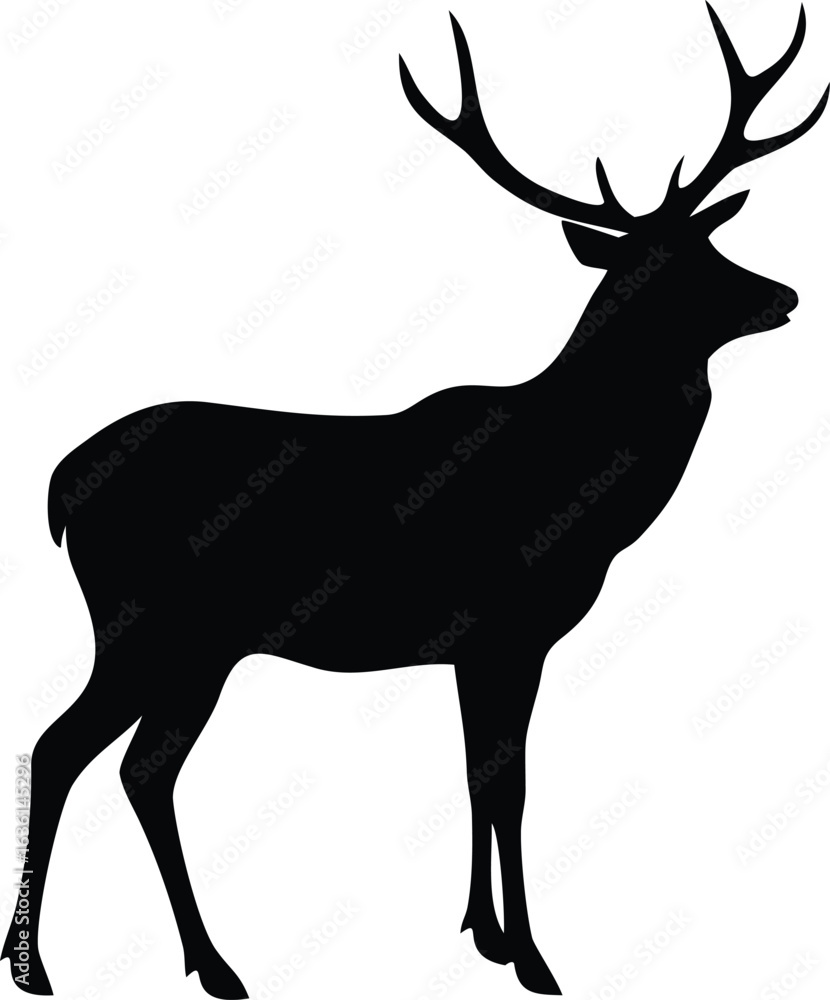 Obraz premium Deer silhouette vector illustration of a wild stag with antlers in nature