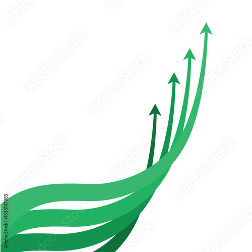 green flexible and curved arrows move upwards smoothly, arrow graph going up, improvement, economy boom, finances increasing, businesses profit, stocks rising, forex profit