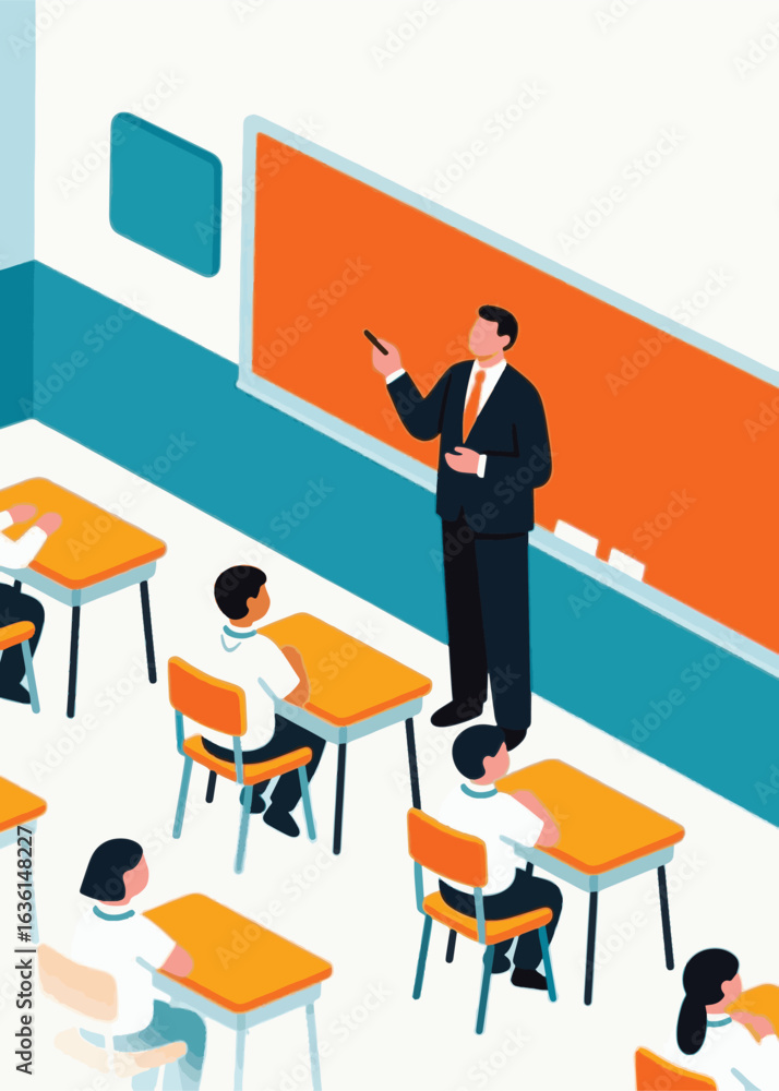 Obraz premium The teacher is teaching students in class Illustrator Artwork design template poster