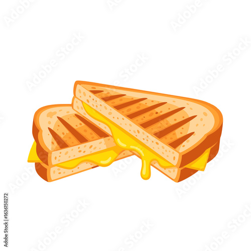 Classic grilled cheese sandwich with melted cheddar, a popular comfort food snack. Cartoon vector illustration isolated on white.