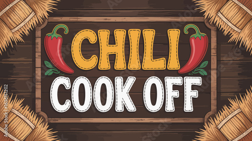 Southern-style chili cook-off banner with country charm and warm tones