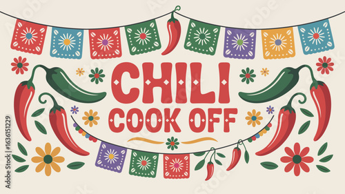 Edgy chili cook-off banner with graffiti font and flame illustrations