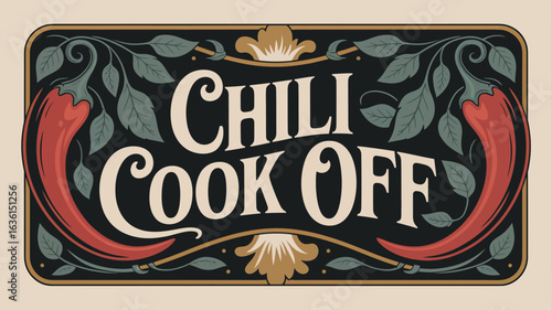 Art Nouveau chili cook-off banner with flowing vines and elegant typography
