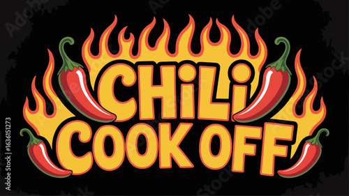 Urban spicy cook-off banner with bold black background and hot peppers