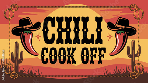 Cowboy-themed chili cook-off banner with lasso border and rugged serif font