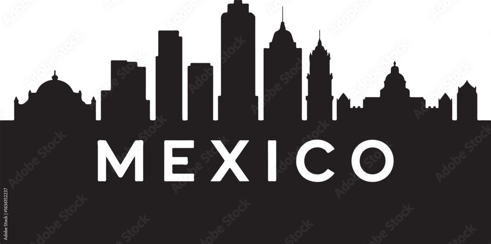 Fototapeta premium Black and White Mexico City Skyline Silhouette