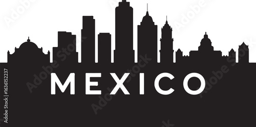 Black and White Mexico City Skyline Silhouette