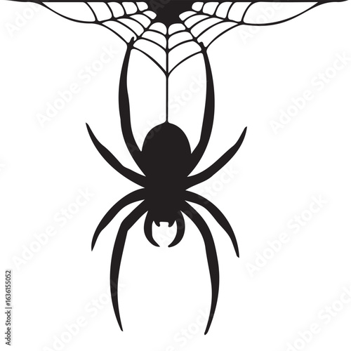 A black arachnid with a scary tattoo design is isolated on a white background
