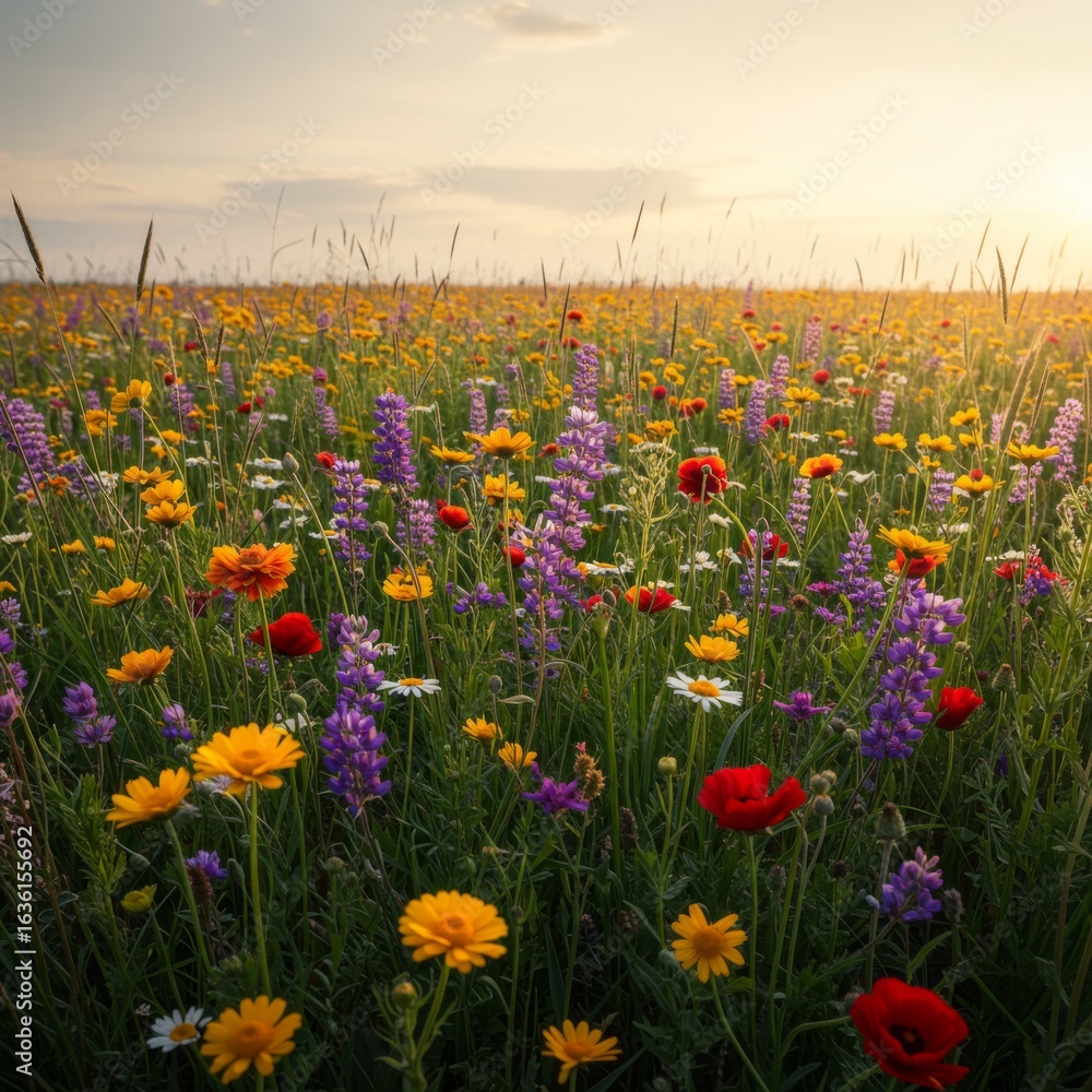 Obraz premium Vibrant Wildflower Meadow at Sunset