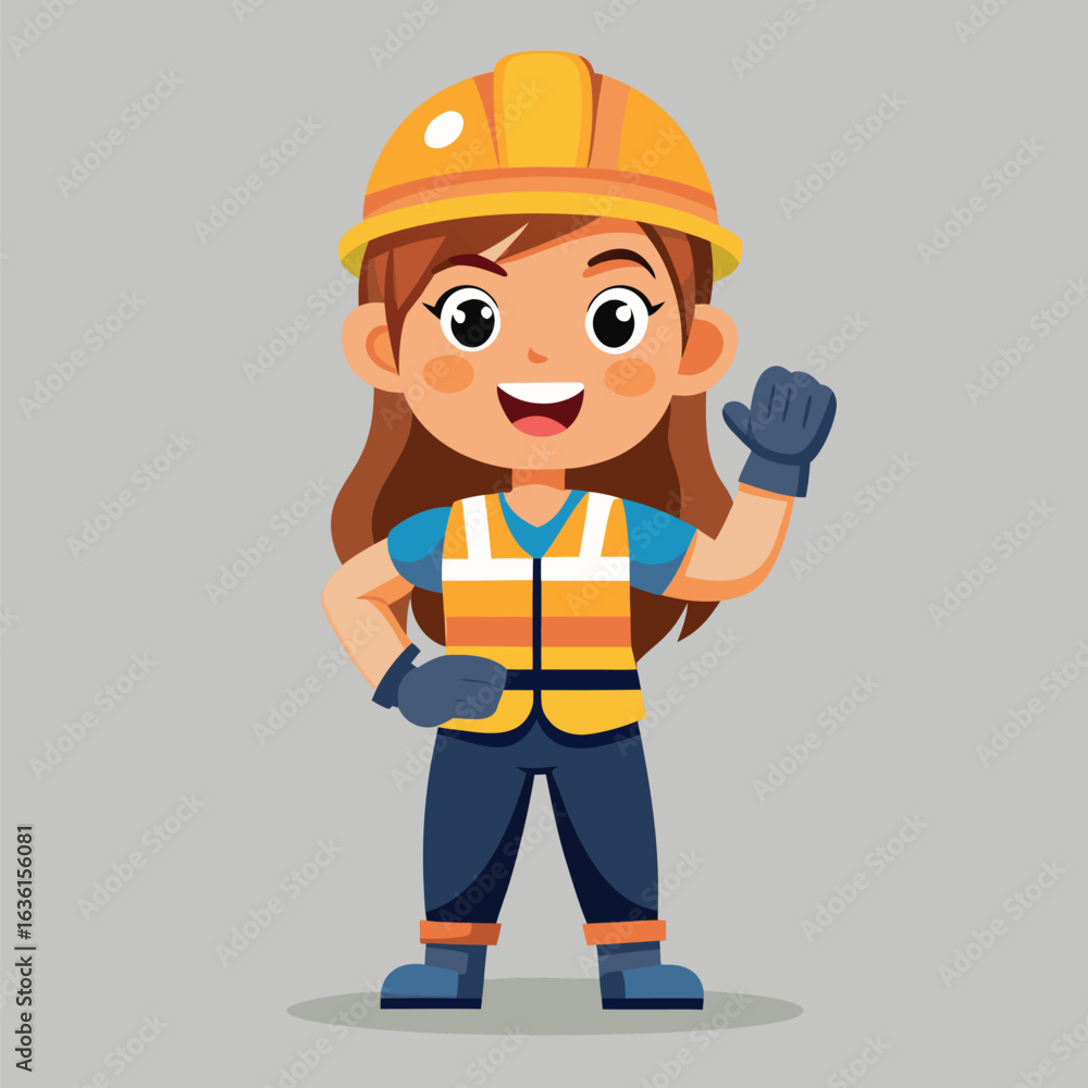 Enthusiastic Female Construction Worker Ready for the Job A Cheerful and Confident Cartoon Illustration for Building and Safety Enthusiastic Female Construction Worker Ready for the Job A Cheerful and Confident Cartoon Illustration for Building and Safety