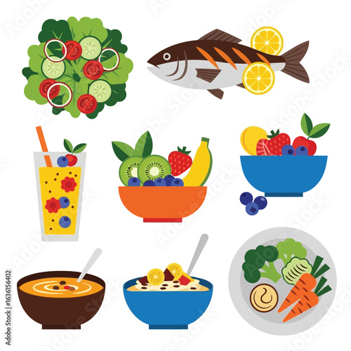 Healthy food assortment salad fish