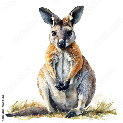 Wallaby, watercolor painting vector, isolated on a white background.