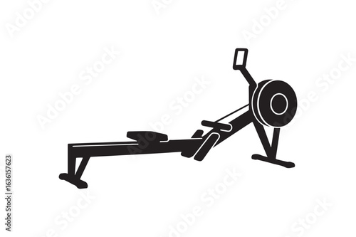 Rowing machine workout silhouette vector art illustration on white background