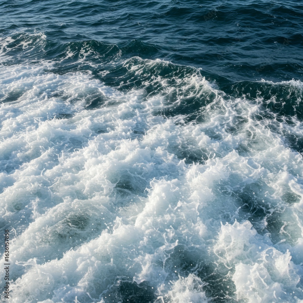 Fototapeta premium White Water Foam Wake in Deep Blue Ocean