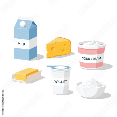 Dairy products assortment healthy food milk cheese