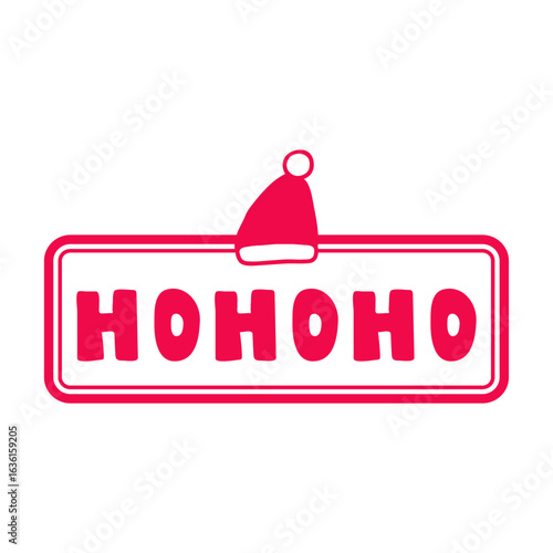 Red stamp - Ho ho ho. Santa hat. Vector illustration on white background.