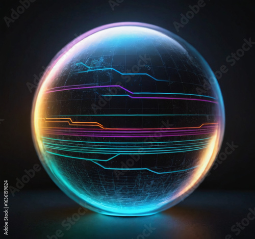 Futuristic Glass Sphere with Neon Lines