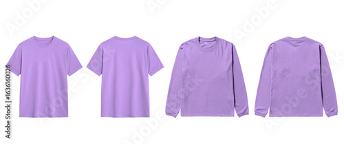 Mockup four lavender tshirts two short sleeved offer apparel design template opportunities.
