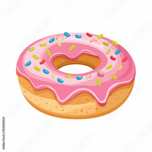 Donut mit rosa Zuckerglasur und bunten Streuseln