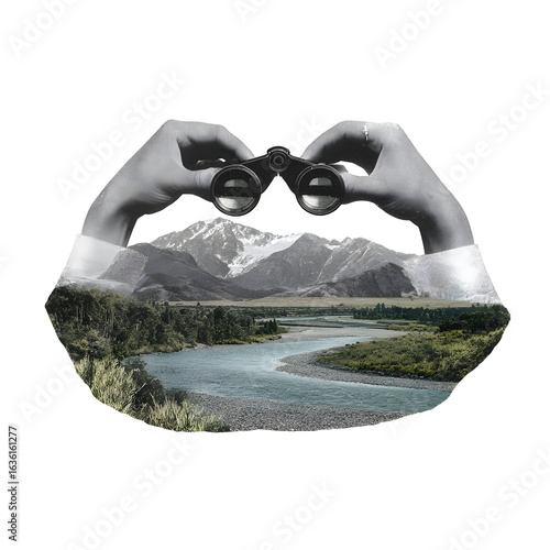 Landscape viewed through binoculars graphic design