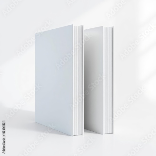 Mockup of white closed books standing parallel to each other side view for presentation of design and advertising book mockup Ultra realistic Photorealistic 