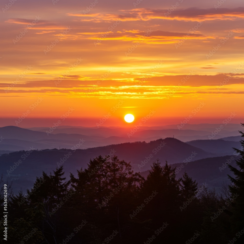 Obraz premium Vibrant Sunset Over Mountain Range