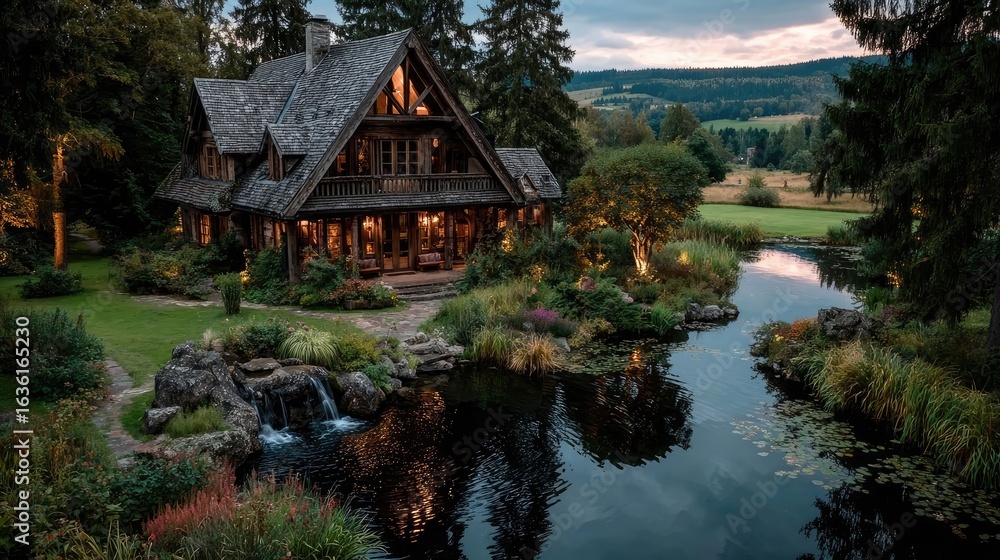 Rustic log home by tranquil pond Rustic log home by tranquil pond