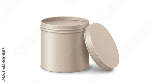 Open round jar with its lid placed beside it