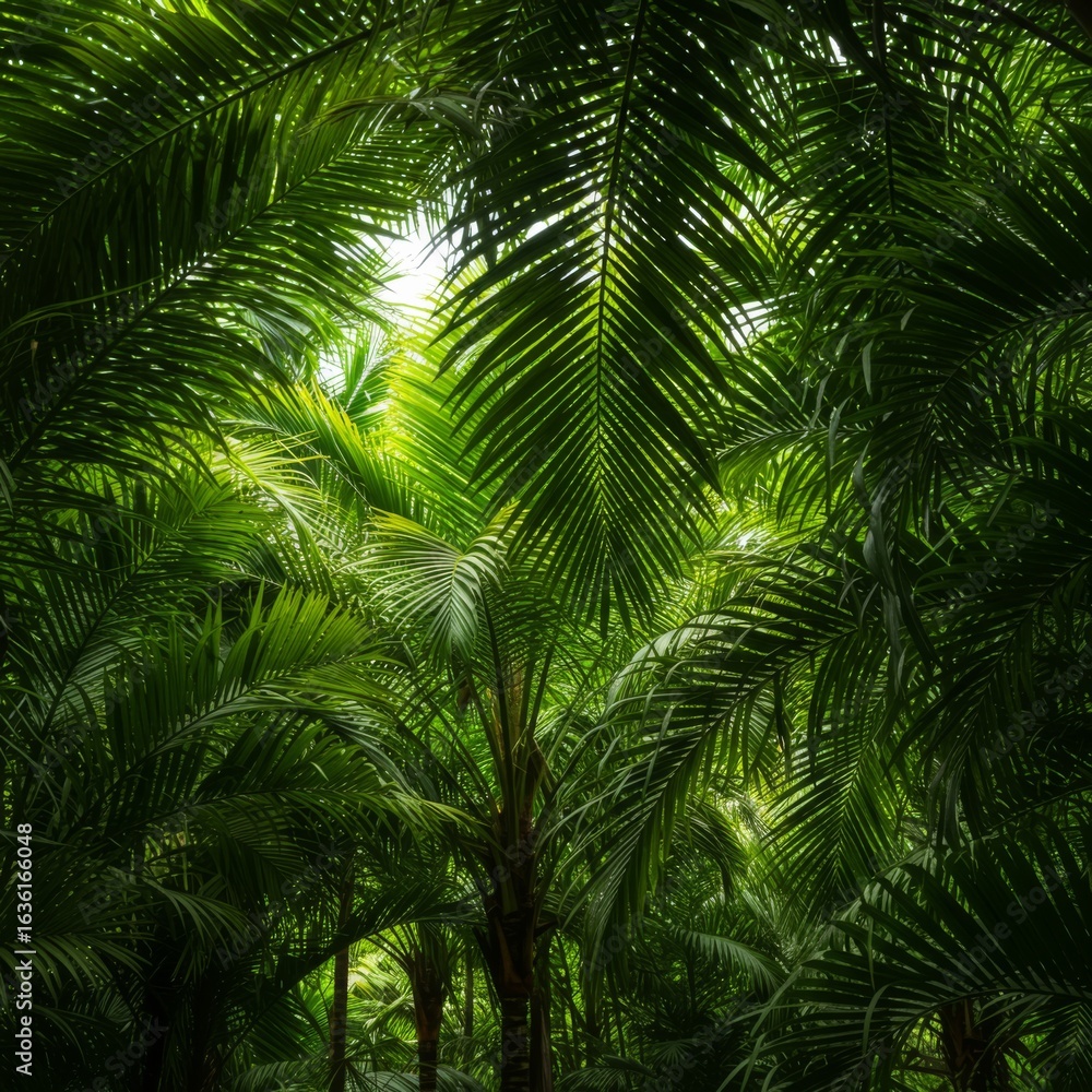 Fototapeta premium Lush Green Tropical Palm Tree Forest Canopy