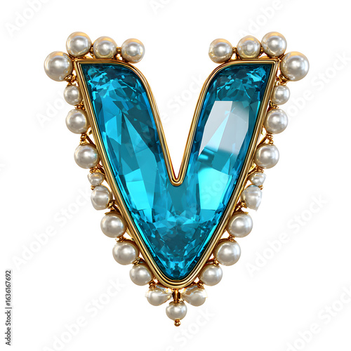 Luxury teal gemstone letter v design