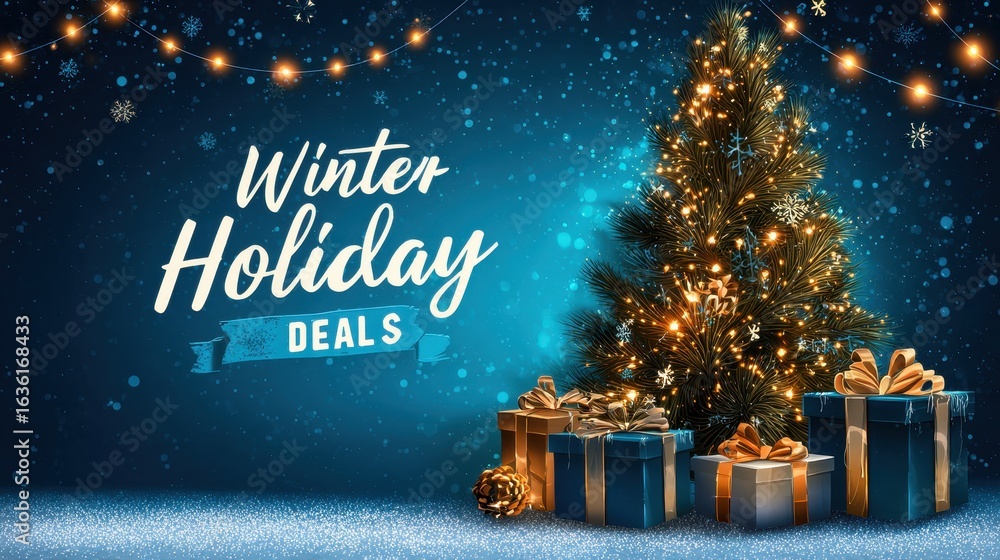 Fototapeta premium Festive winter holiday deals and Christmas tree decoration