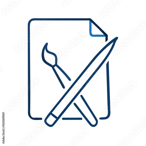 Design tools including a pencil and paintbrush on paper sheet  