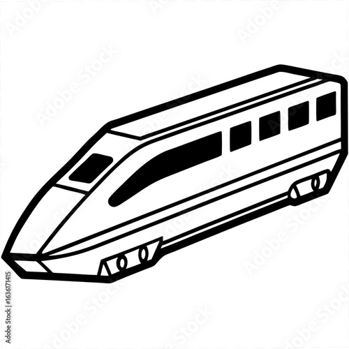 Black and white illustration of a high speed train on a white background bullet train transportation