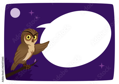 Wise Owl Delivering a Message in talk bubble at Night