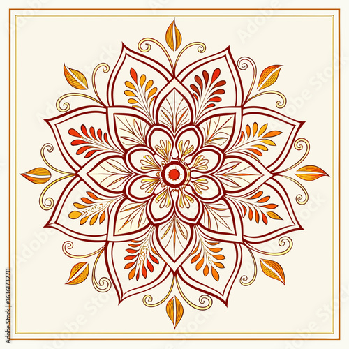 
a circular pattern with orange and yellow leaves