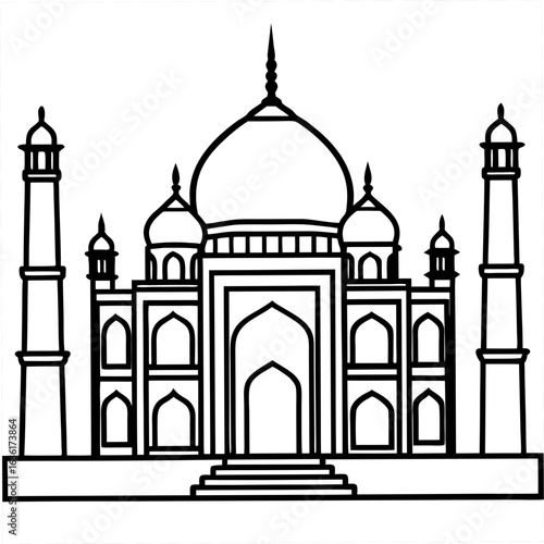 Taj Mahal outline drawing on a white background India monument