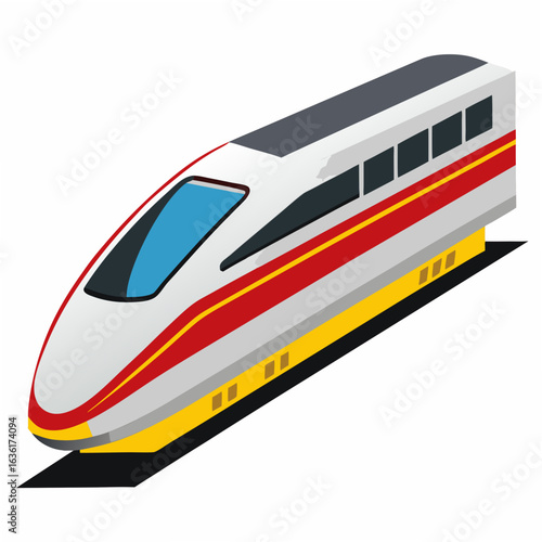 White high speed train with red and yellow stripes on a transparent background bullet train transportation