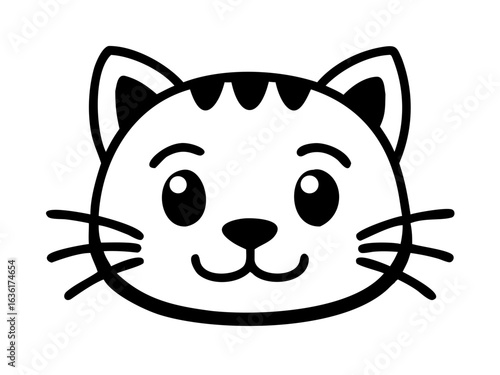 Cat head cartoon character vector illustration in black monochrome style isolated on white background
